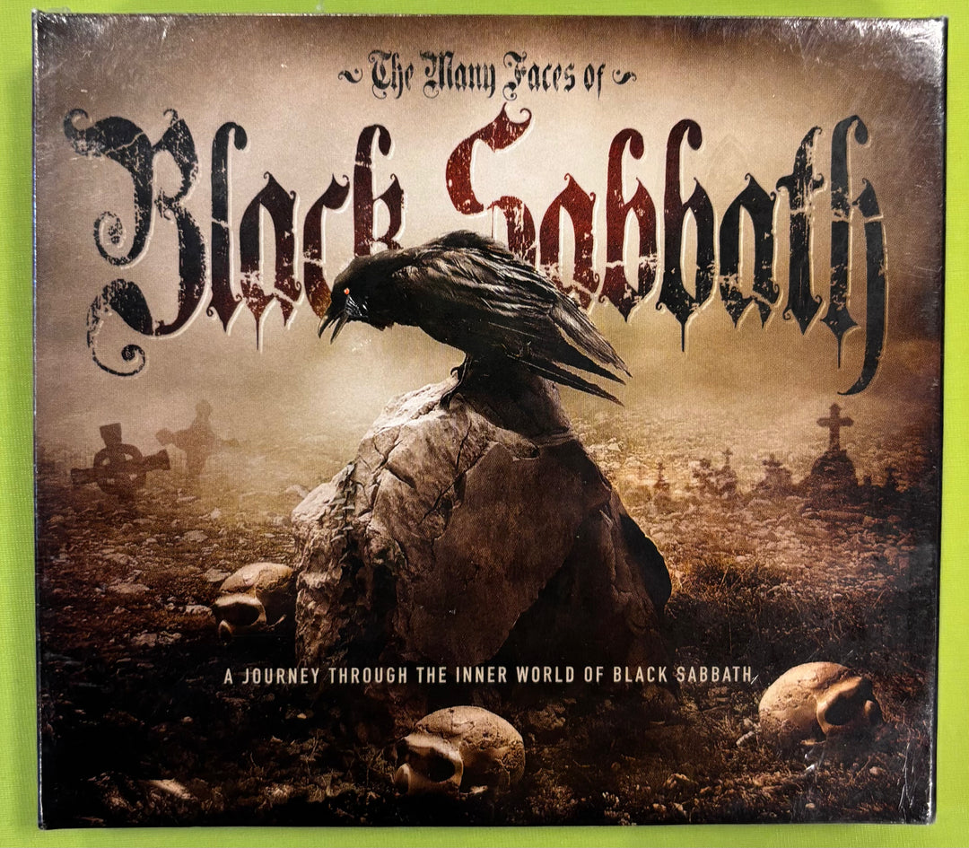 CD cover for 'The Many Faces of Black Sabbath' with a crow on a rock in a cemetery.