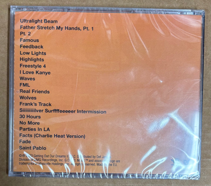 Back cover of a music album with tracklist on a beige background