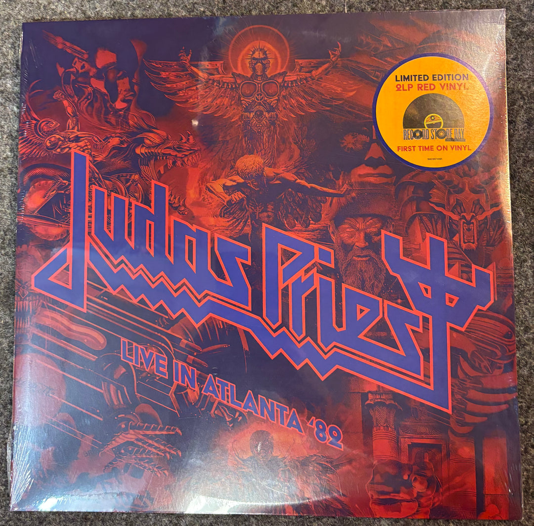 Vinyl record cover for JUDAS PRIEST - LIVE IN ATLANTA '82 with detailed artwork and limited edition label.