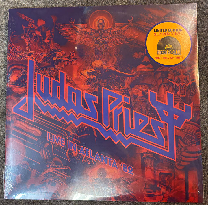 Vinyl record cover for JUDAS PRIEST - LIVE IN ATLANTA '82 with detailed artwork and limited edition label.