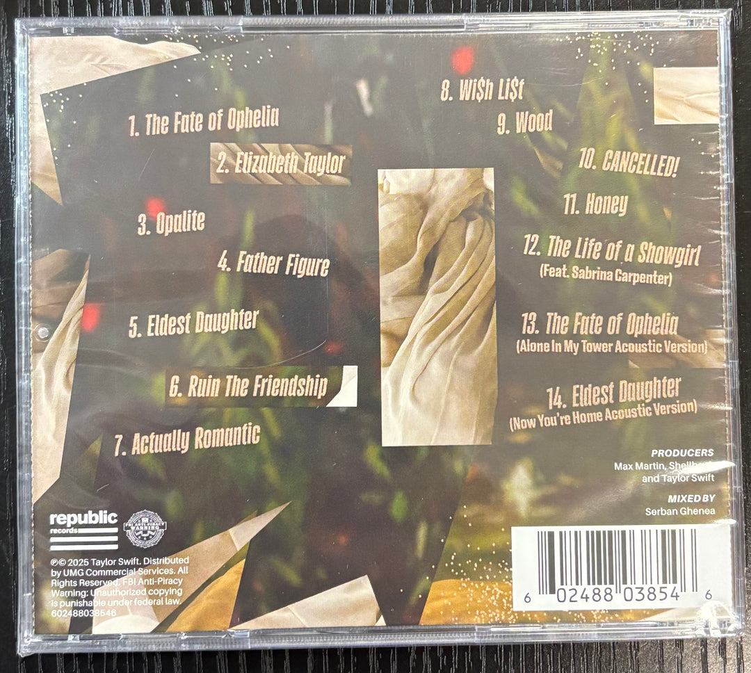 Back cover of a Life of a Showgirl with tracklist and album details.