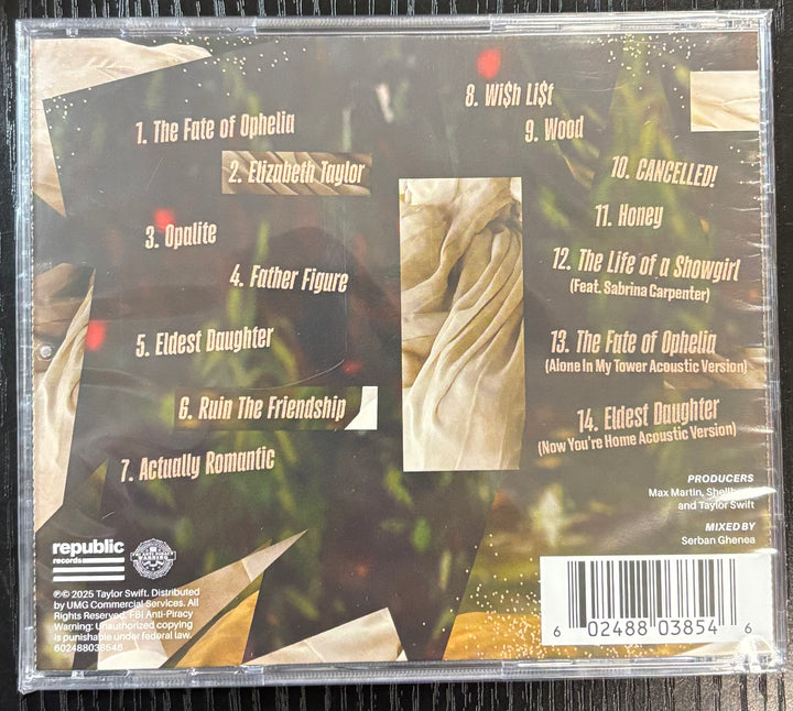 Back cover of a Life of a Showgirl with tracklist and album details.