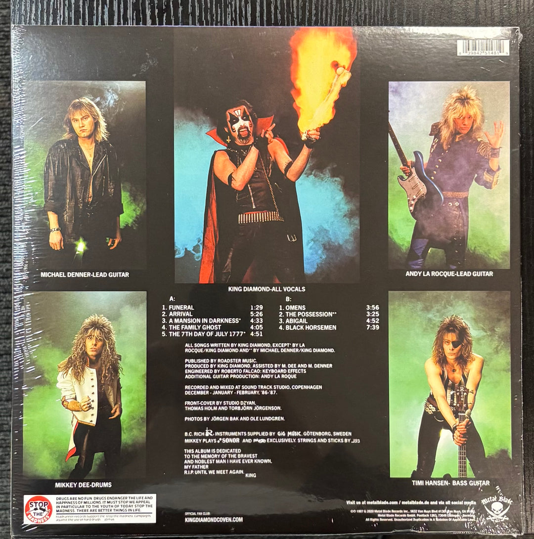 KING DIAMOND – Abigail cover with band members and tracklist on a black background