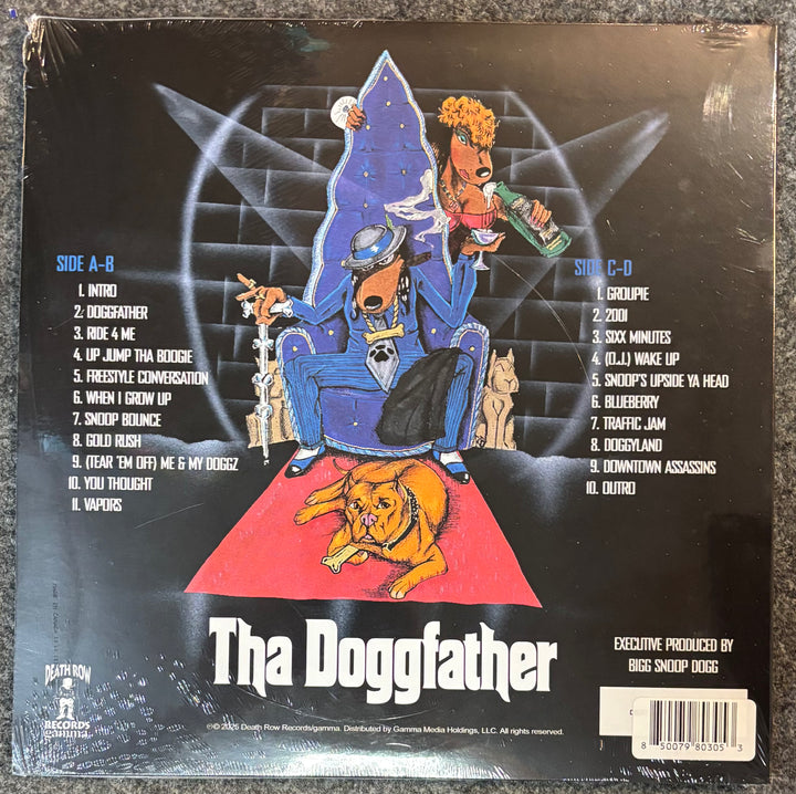 Back cover of SNOOP DOGGY DOGG – THA DOGGFATHER with artwork and tracklist.