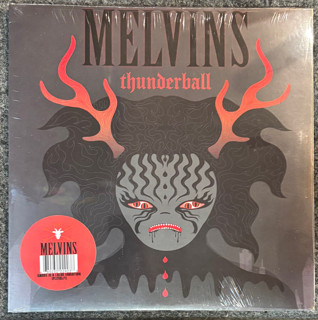 Vinyl record cover for 'Melvins Thunderball' with a stylized face and red horns.