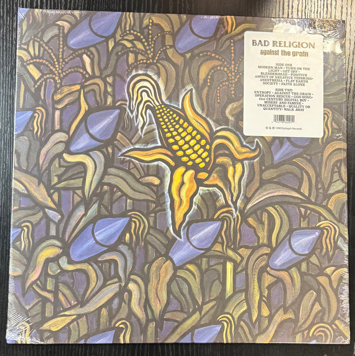 BAD RELIGION – AGAINST THE GRAIN vinyl record cover with artistic design of corn and abstract patterns, featuring the band Bad Religion.