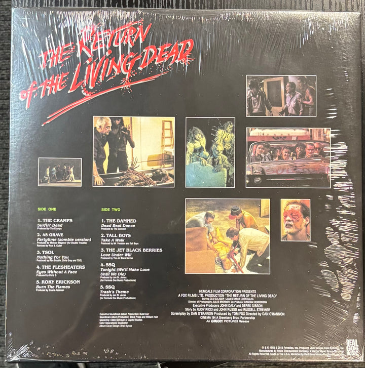 Back cover of 'The Return of the Living Dead' vinyl record with album art and tracklist.