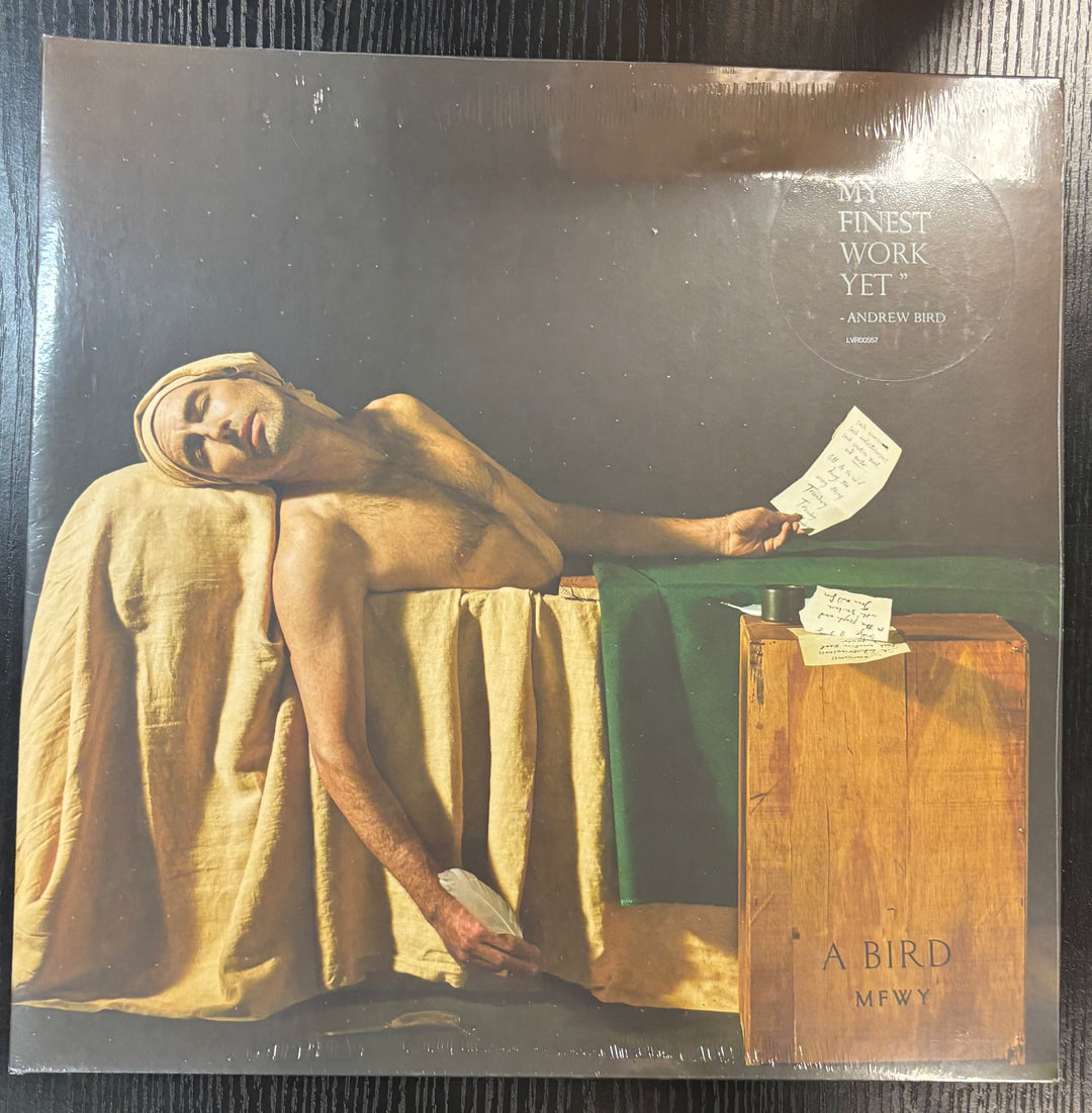 Vinyl record cover with classical painting reference and text 'My Finest Work Yet' by Andrew Bird.