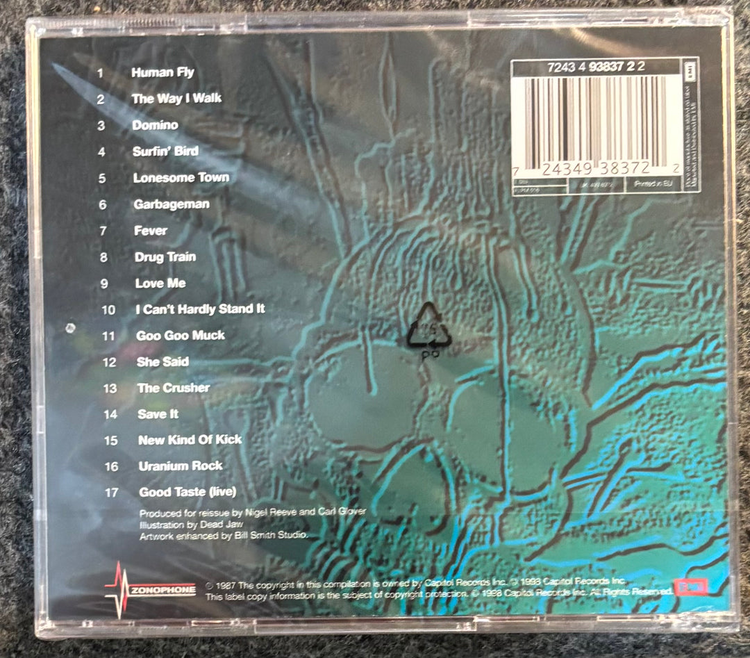 Back cover of CRAMPS, THE - OFF THE BONE CD with tracklist and design elements