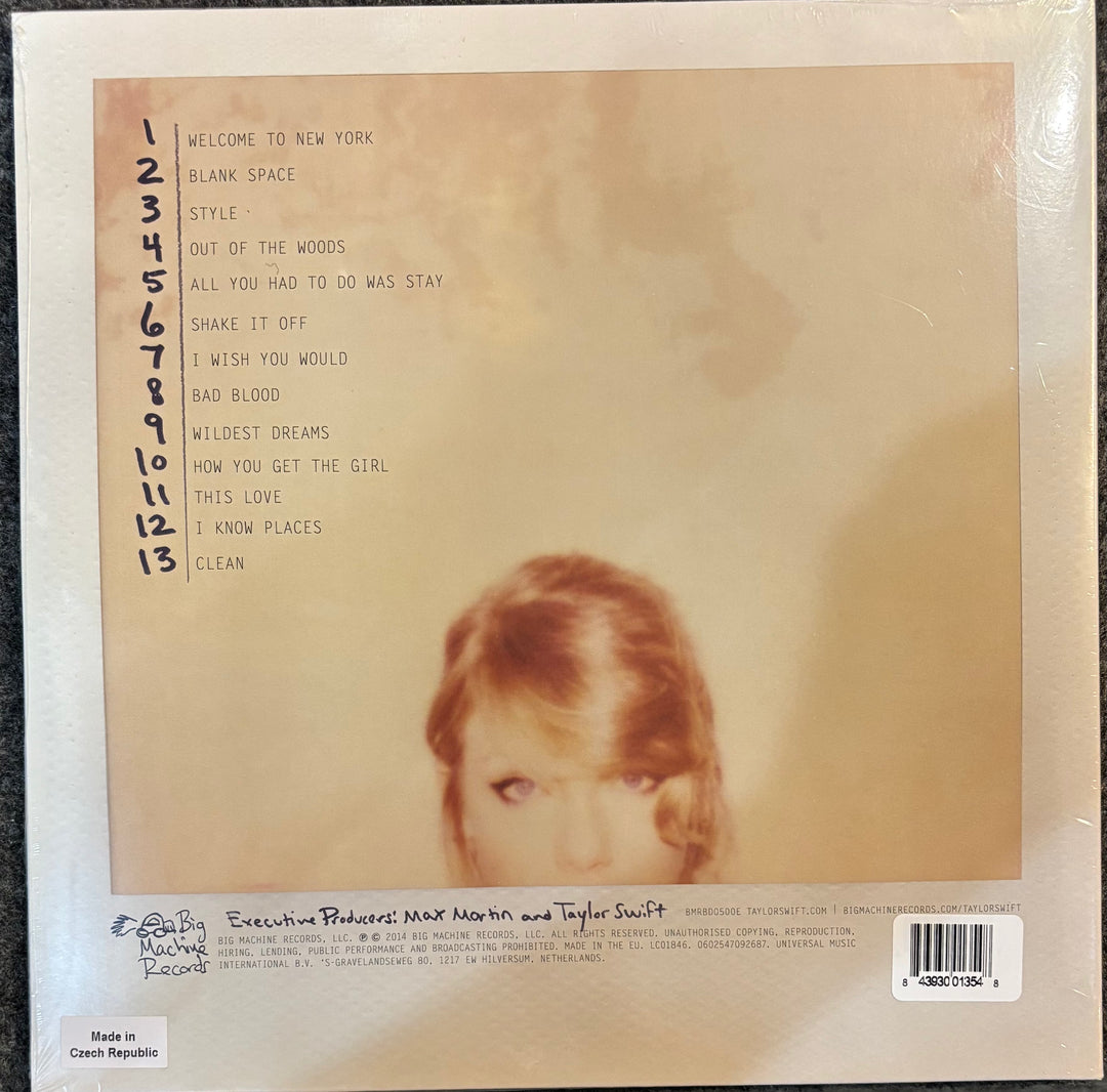 Taylor Swift – 1989 Album cover with a blurred image of a person and tracklist on a beige background