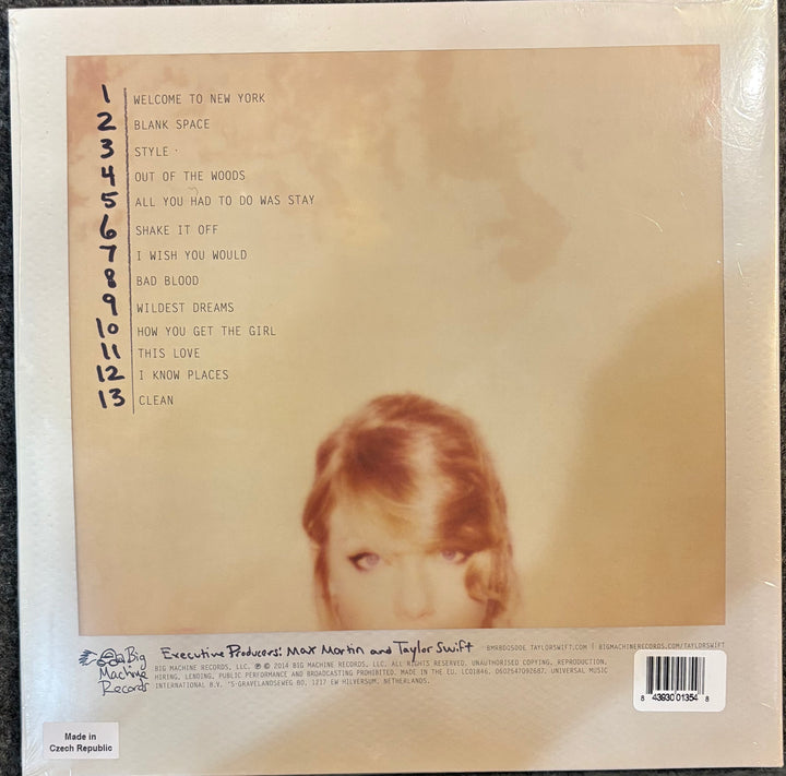 Taylor Swift – 1989 Album cover with a blurred image of a person and tracklist on a beige background