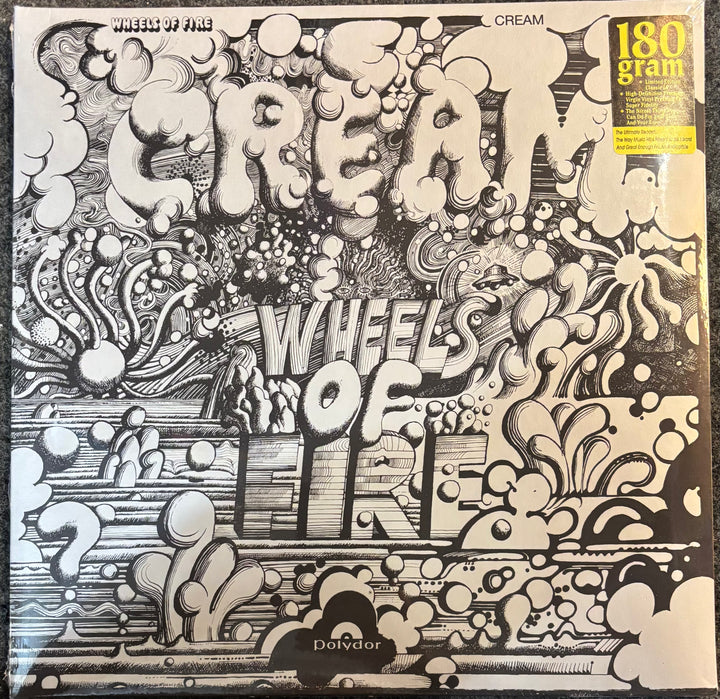 Album cover for 'Wheels of Fire' by Cream with intricate design and text.