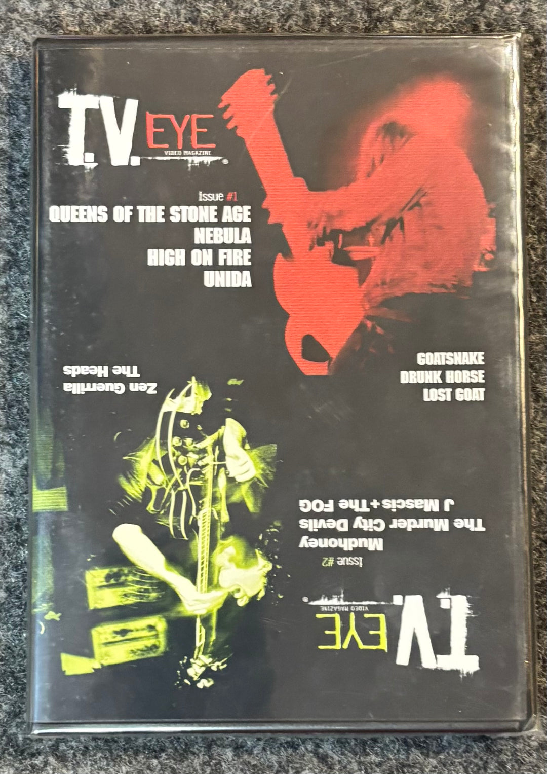 T.V.EYE DVD #1 AND #2 (NTSC) DVD musicians playing guitar with text on a black background.