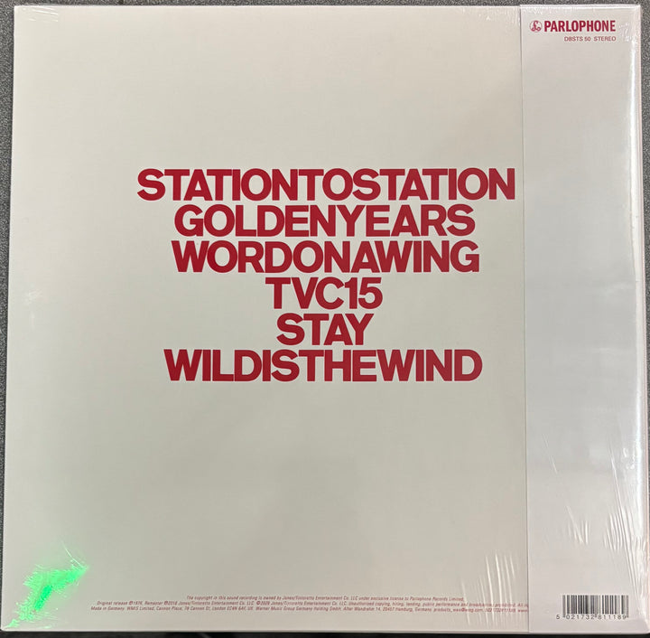 BOWIE, DAVID – STATION TO STATION (2016 REMASTER) record cover with text in red on a beige background