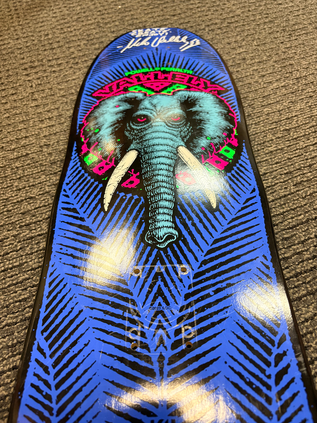 Powell Peralta Mike Vallely Personal Blacklight Elephant [Gripped & Autographed] Skateboard Deck