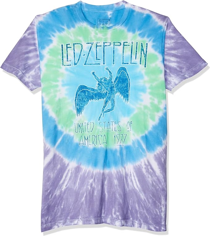 Led Zeppelin Tie Dye United State of America 1977 Liquid Blue Mens T-shirt