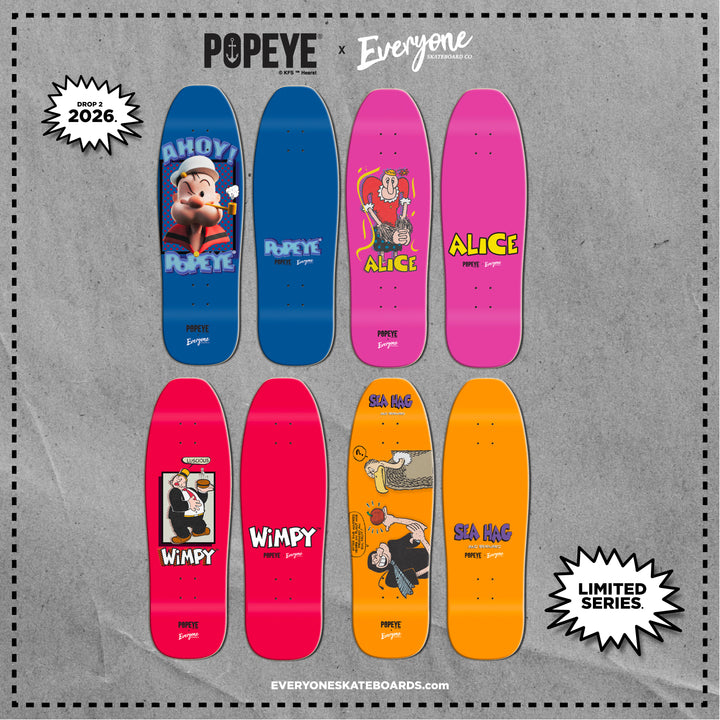*Pre-Order* Everyone Skateboards Co x Popeye Comics WIMPY LUSCIOUS 9.5" Skateboard Deck