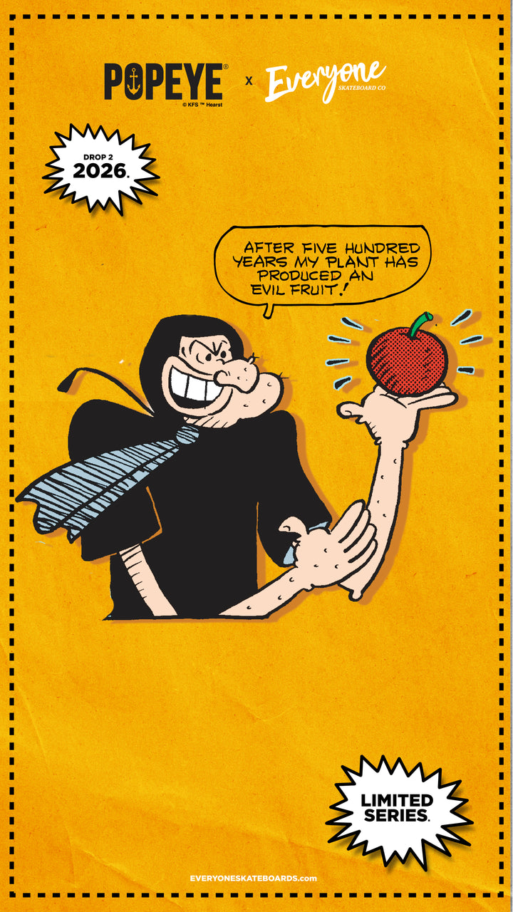 *Pre-Order* Everyone Skateboards Co x Popeye Comics SEA HAG RIPE TOMATO 9.5" Skateboard Deck