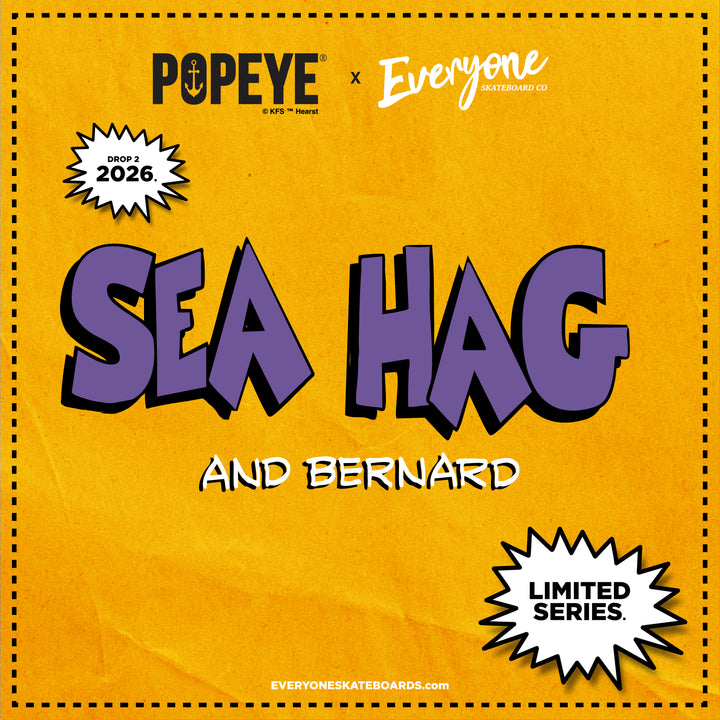 *Pre-Order* Everyone Skateboards Co x Popeye Comics SEA HAG RIPE TOMATO 9.5" Skateboard Deck