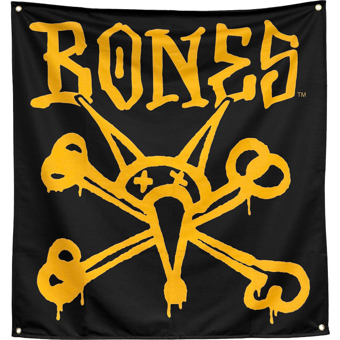BONES WHEELS Vato Rat 34" x 36" Black / Gold Cloth Flag Banner