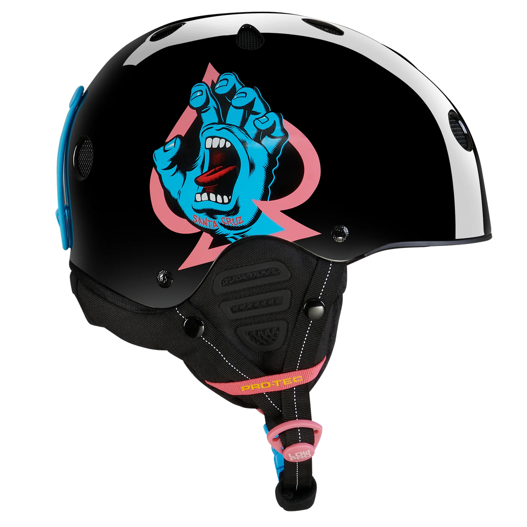 black snowboarding helmet front view Protec x Santa Cruz LOW PRO Snow Certified Helmet (Black Gloss) – The Dark Slide