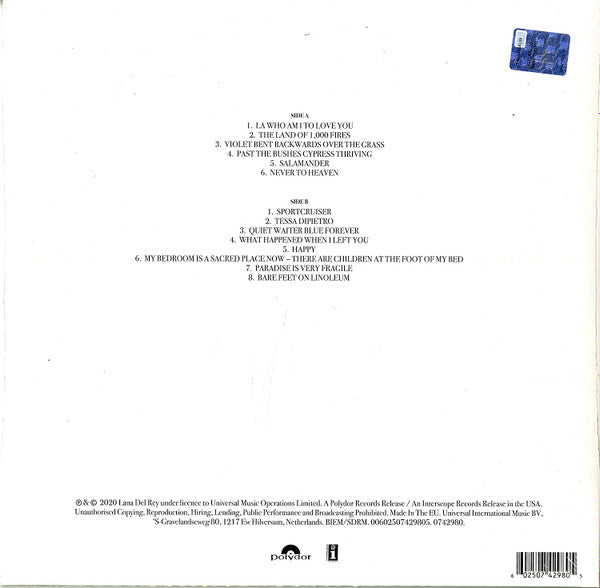 DEL REY, LANA - Violet Bent Backwards Over The Grass Vinyl LP Record