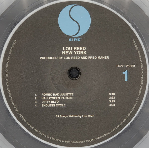 Lou Reed – New York Clear Color 2xLP Vinyl LP Record