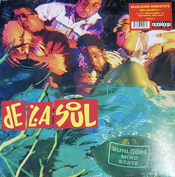 The image displays the cover art for De La Soul’s album ‘Buhloone Mind State’, featuring a vibrant and colorful design with text and imagery.