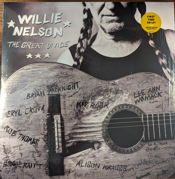 Willie Nelson – The Great Divide Vinyl record cover featuring Willie Nelson and a guitar with signatures