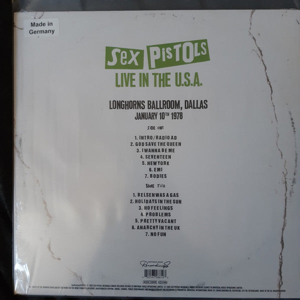 Sex Pistols – Live In The U.S.A (Longhorns Ballroom, Dallas) January 10th 1978 (LTD White Color Vinyl) LP Record