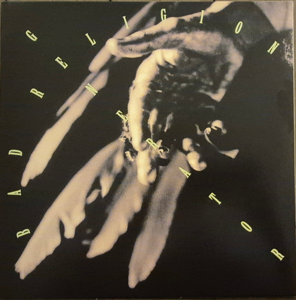 Album cover with black and white hands and yellow text on a black background