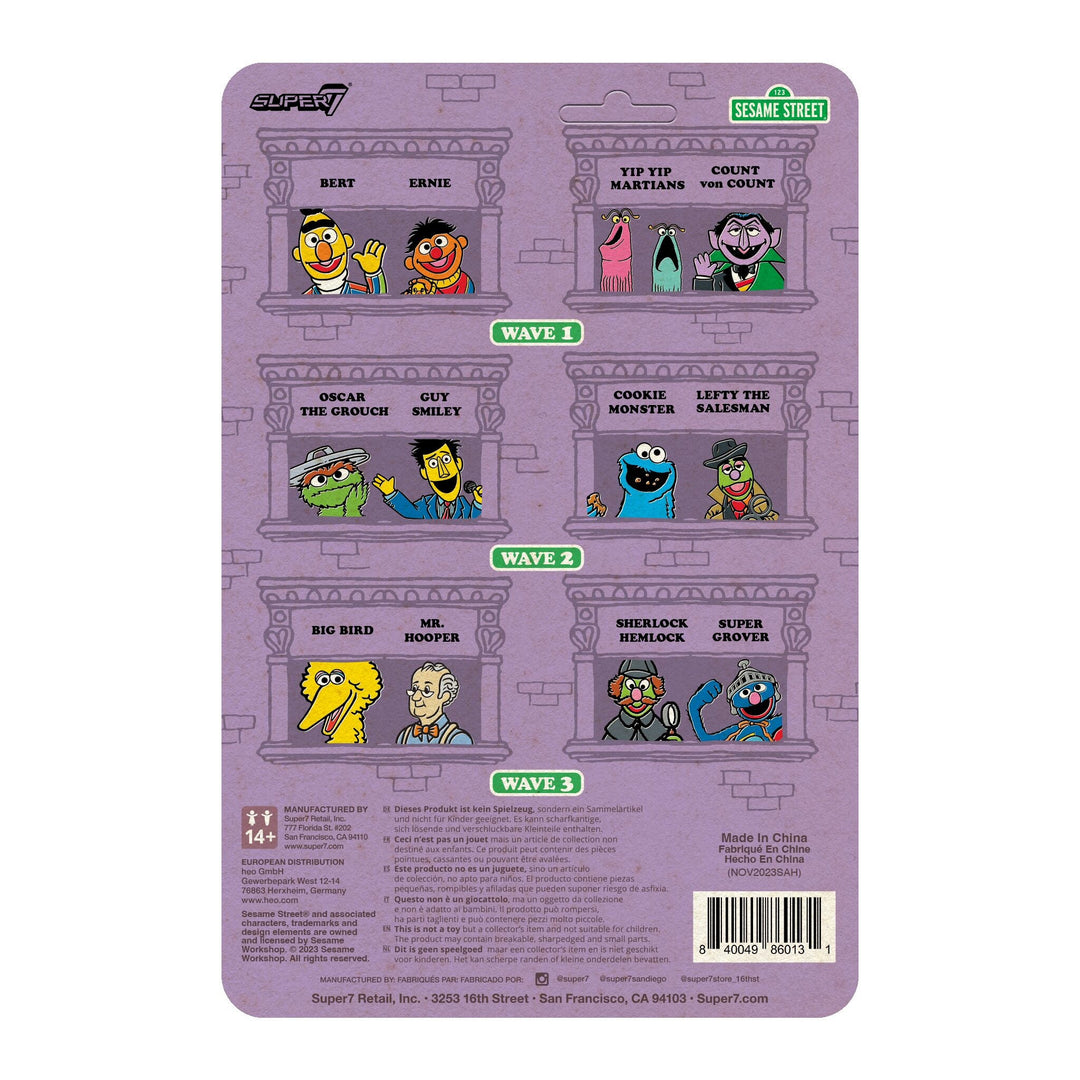 Super7 x SESAME STREET - SUPER GROVER, SHERLOCK HEMLOCK, MR. HOOPER, BIG BIRD ReAction Figures
