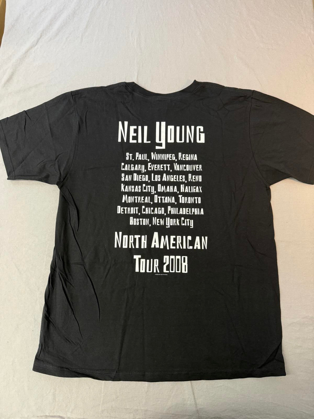 Neil Young T-shirt 2008 Tour North American Black Tee - L