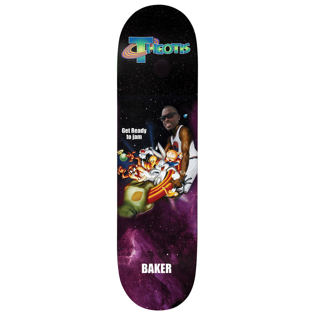 Baker Theotis Beasley Fly Like An Eagle 8.25-inch deck with a space-themed portrait and cartoon graphic