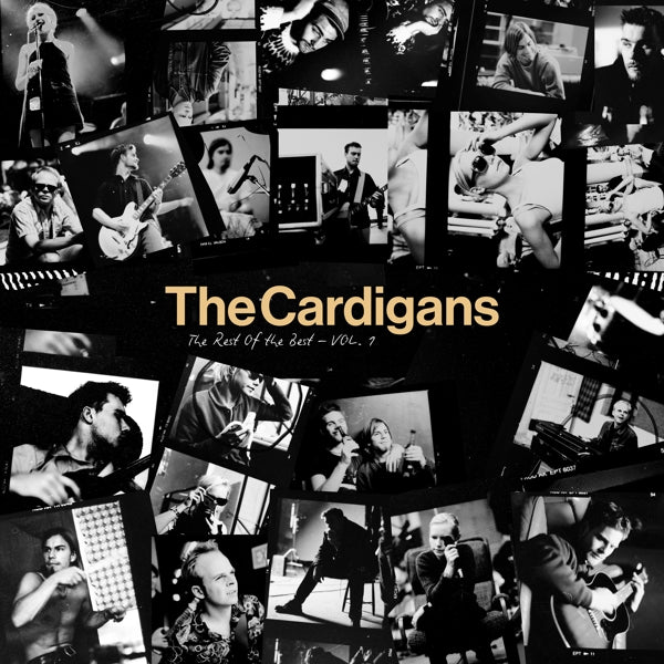 Collage of black and white images with 'The Cardigans' album cover text overlay