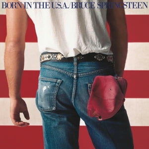Springsteen, Bruce - Born In The U.S.A. cover with a person wearing jeans and a red cap against an American flag background