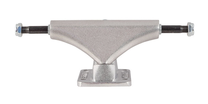 Straight-on front view of a Bullet Polished Silver skateboard truck with a compact hanger and exposed axle ends.