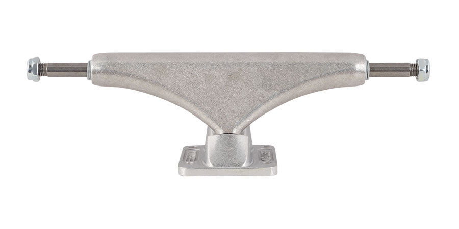 Straight-on front view of a Bullet Polished Silver skateboard truck with a broad hanger and silver baseplate.