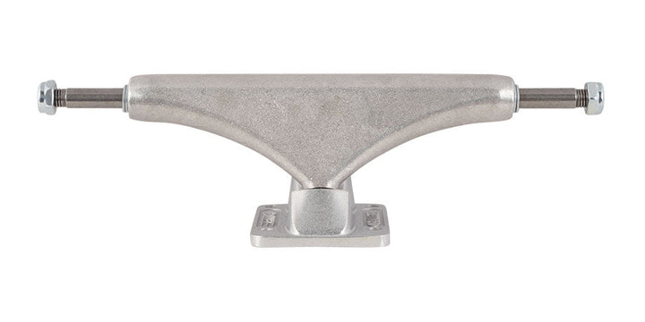 Straight-on front view of a Bullet Polished Silver skateboard truck with a broad hanger and silver baseplate.