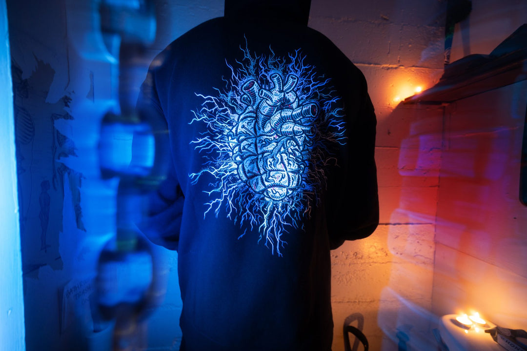 Creature Hellraiser hoodie back print, worn
