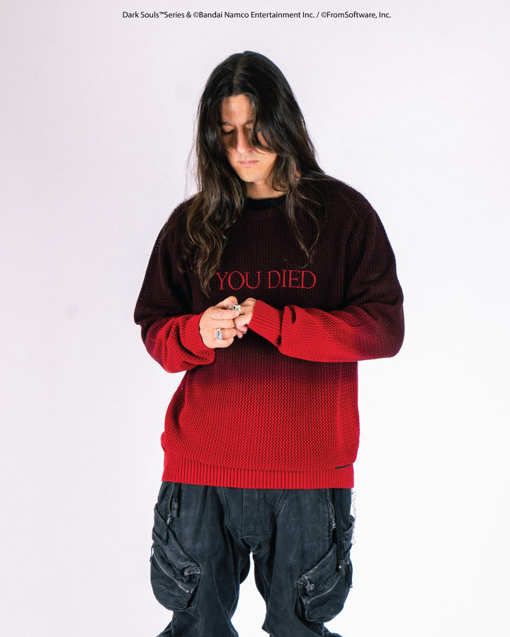 Welcome X Dark Souls You Died Knit Sweater on model