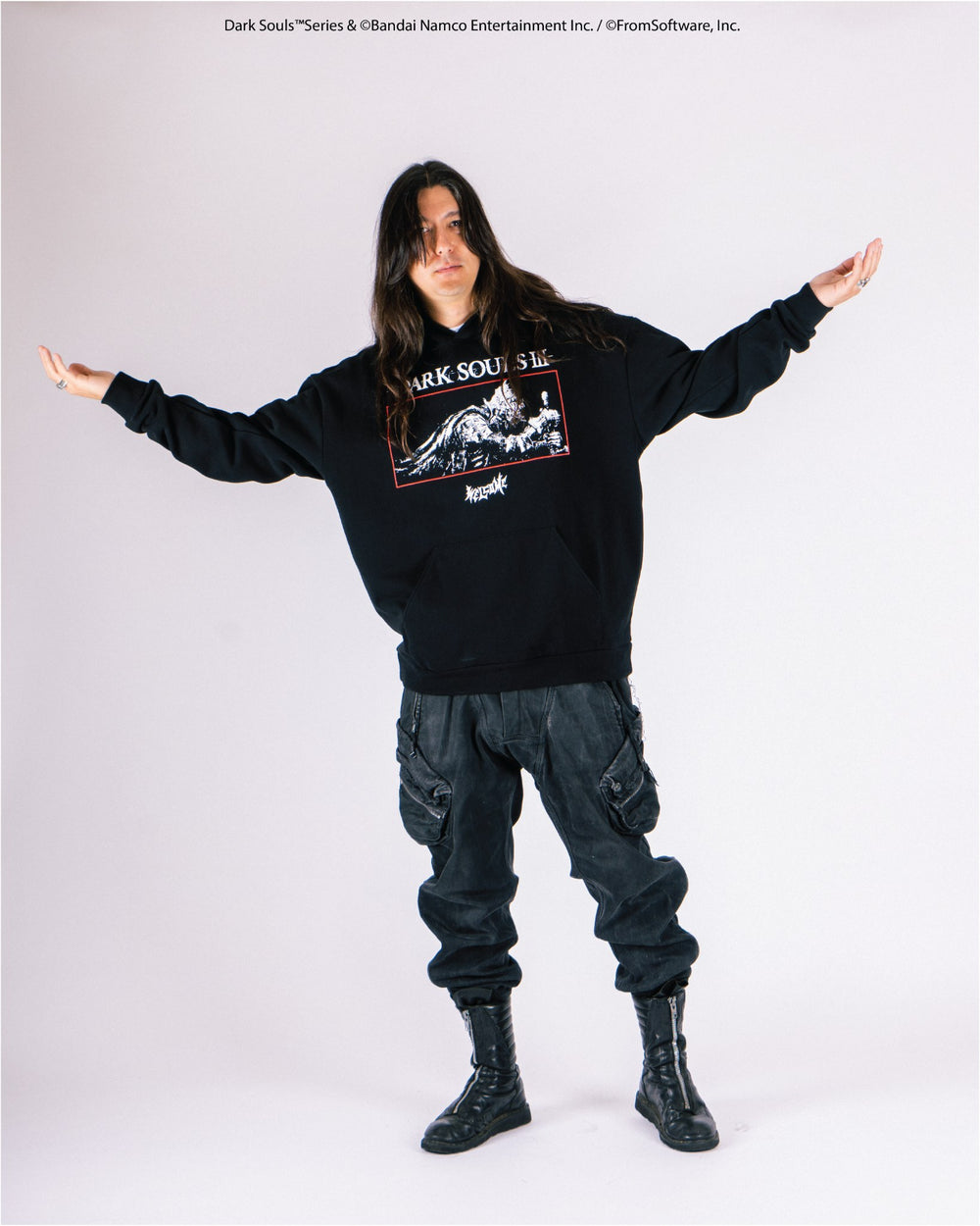 Welcome X Dark Souls Cinder Pullover Hoodie on model