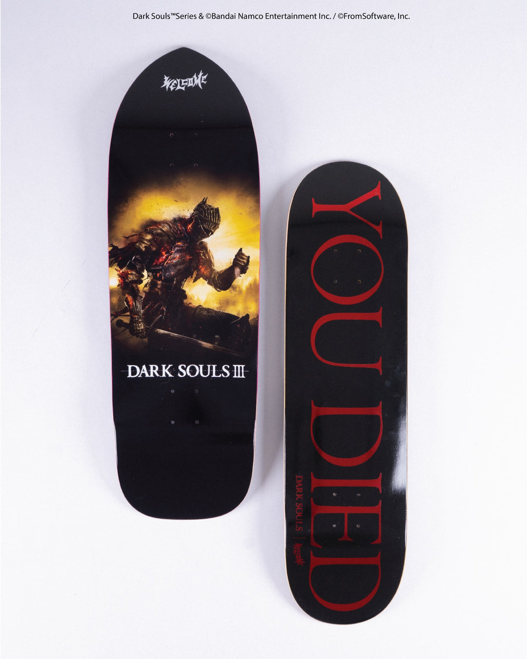 Welcome X Dark Souls Cinder and You Died skateboard decks