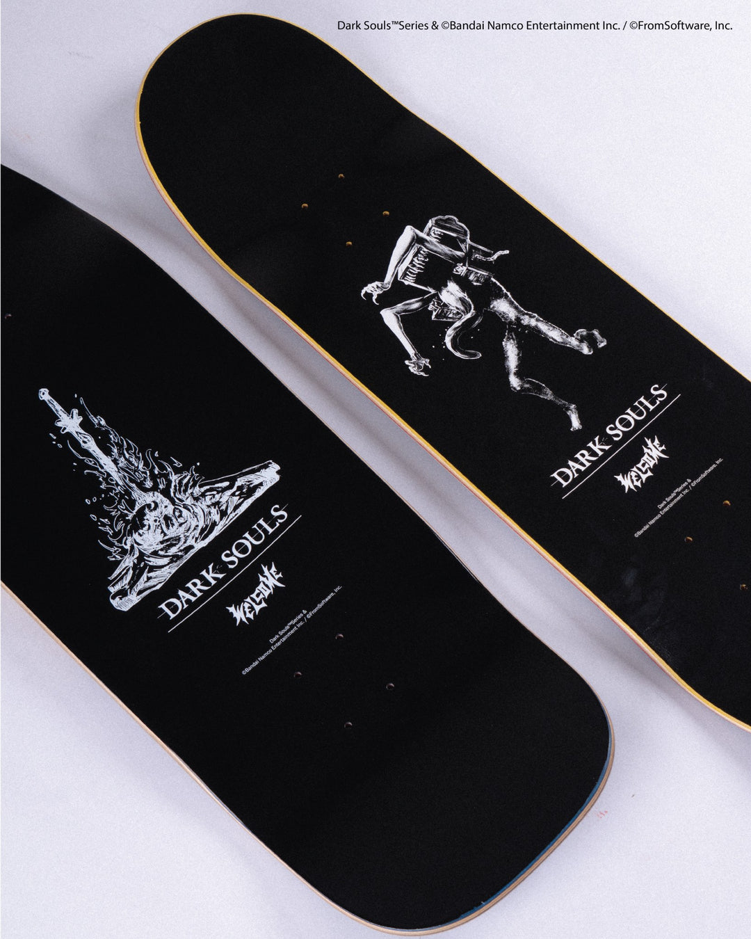 Welcome X Dark Souls Cinder and You Died skateboard deck tops