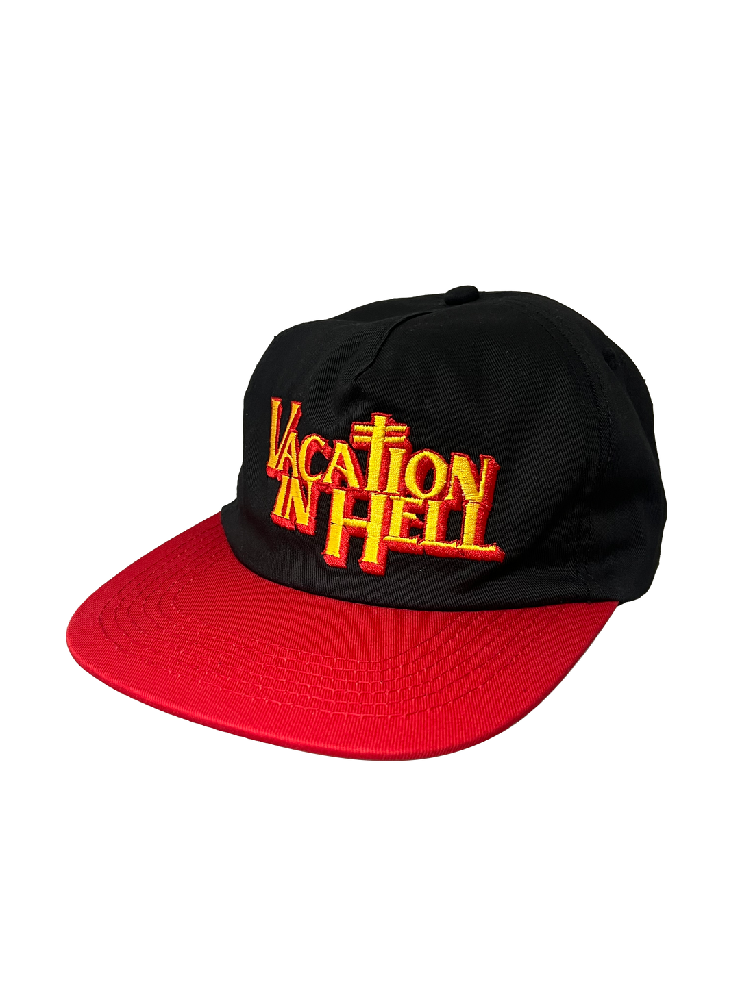 Deathwish Vacation snapback hat in black with a red brim