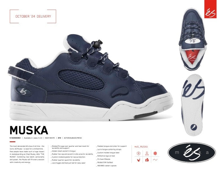 éS THE MUSKA NAVY WHITE SKATE SHOES