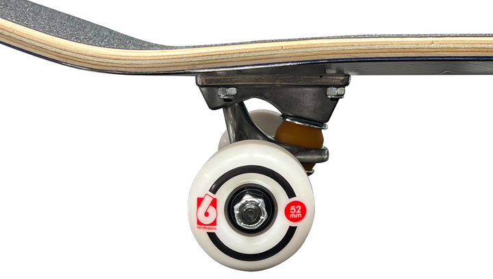 Birdhouse Tony Hawk "Skull 2" Chrome Foil 7.75" Complete Skateboard — wheel and deck construction detail
