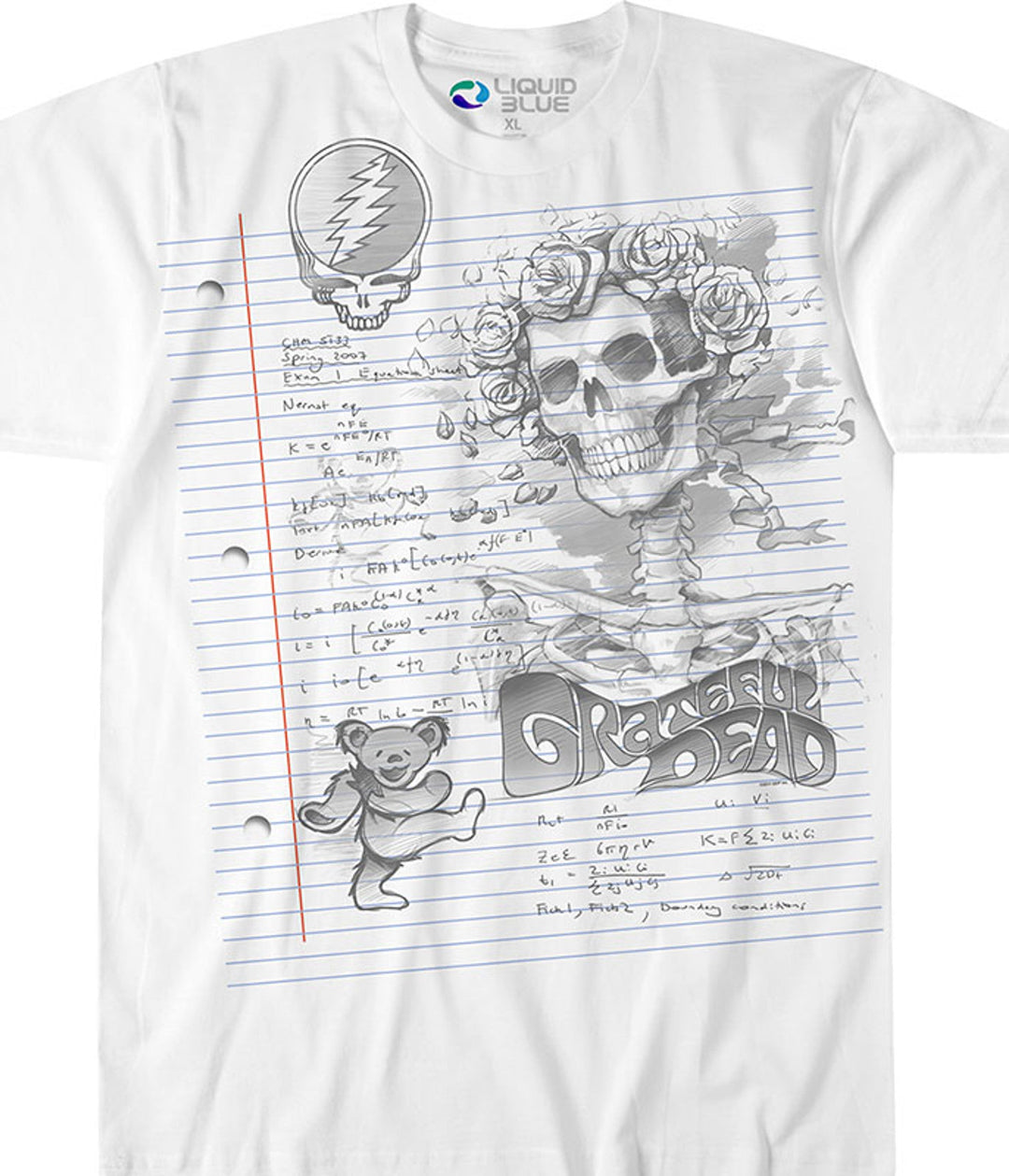 Grateful Dead Sketch Notepad Mens T-shirt- Liquid Blue