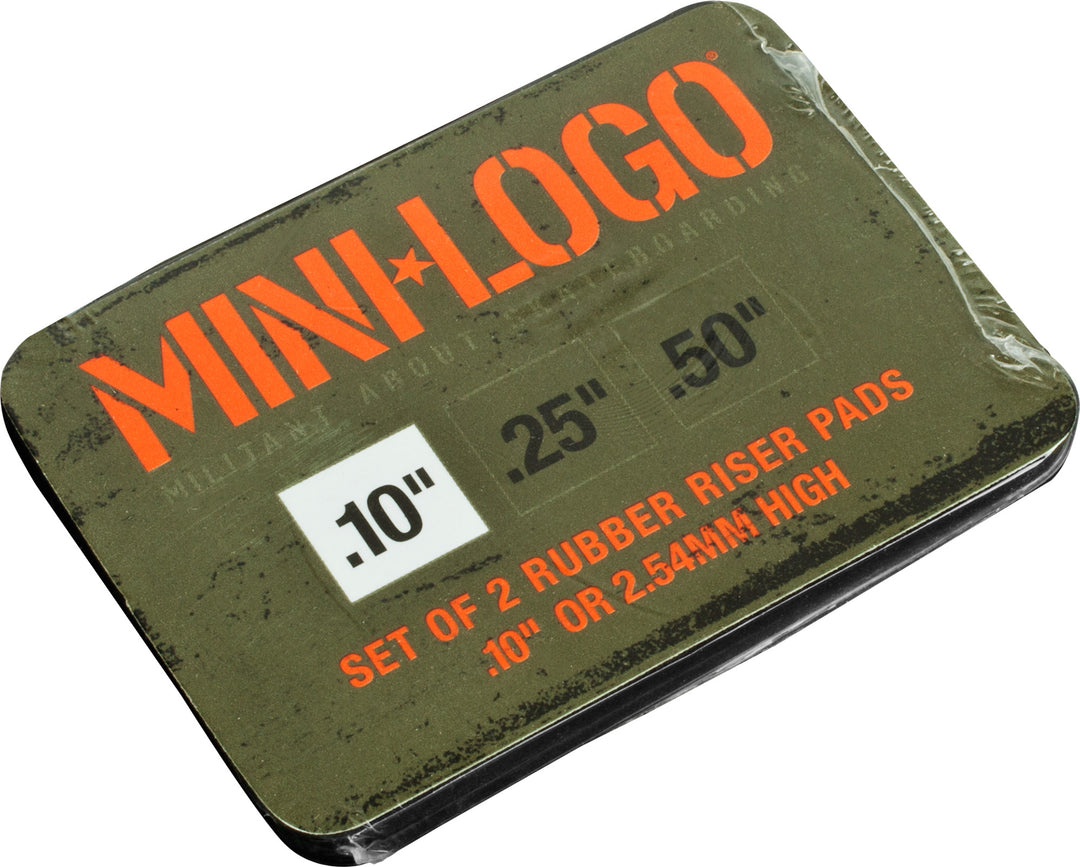 Mini Logo 0.10-inch rubber riser pad two-pack in green packaging labeled set of 2 rubber riser pads.