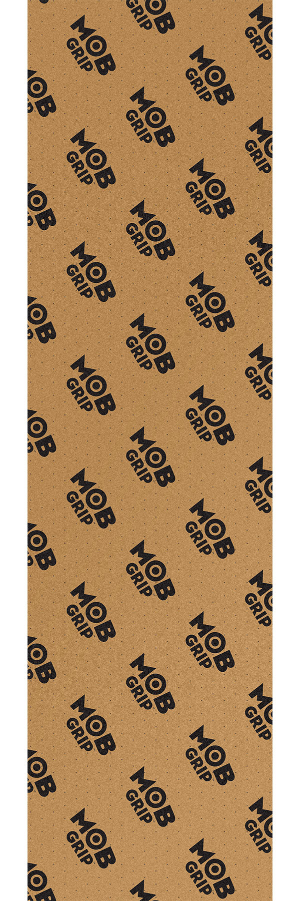 Back of a MOB Black grip tape sheet with tan release paper, repeating MOB Grip logos and visible perforations.